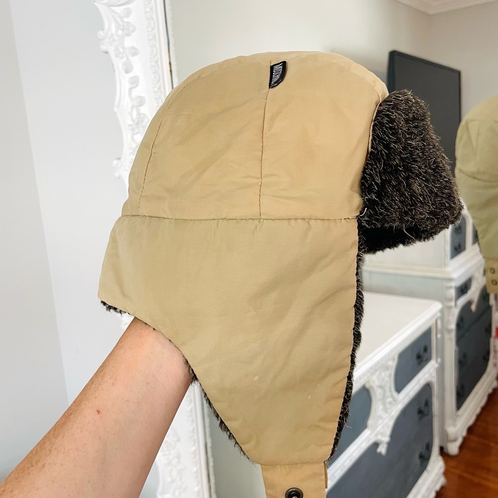 Moschino RARE Vintage 90’s Tan Quilted Logo Winter Trapper Hat